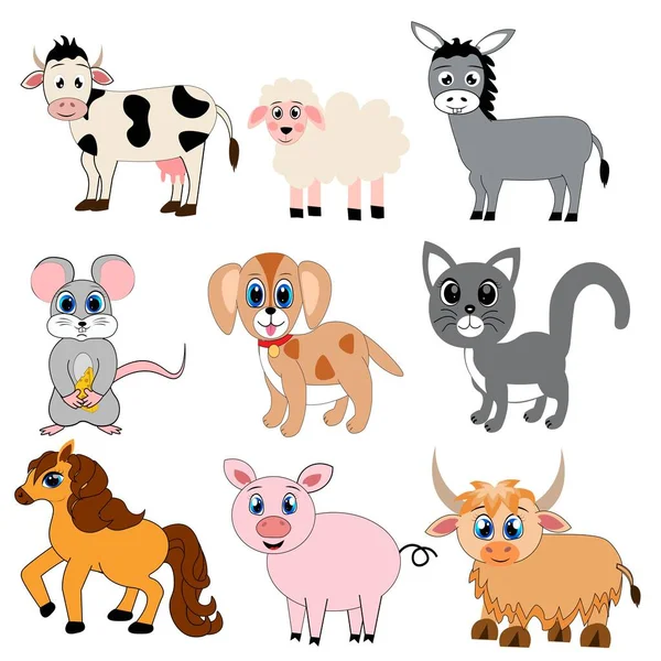 Комплект Сельскохозяйственных Животных Мультяшная Иллюстрация — стоковое фото