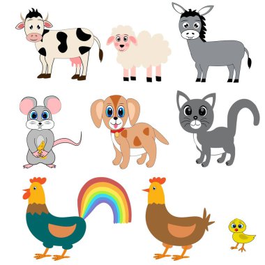 Çiftlik hayvanları seti, çizgi film illüstrasyonu