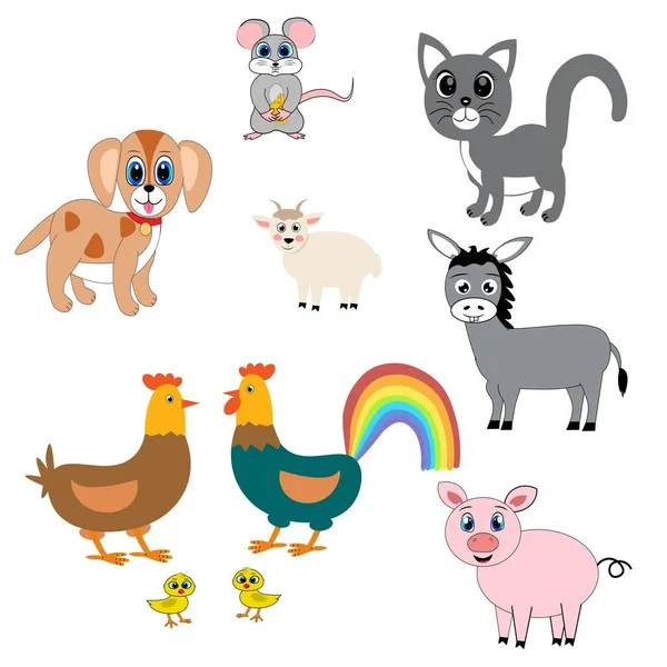 Conjunto Animais Fazenda Ilustração Dos Desenhos Animados — Fotografia de Stock