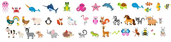 Cute Animals Set Illustration Collection Farm Animals Sea Animals Wild — Stock Photo, Image