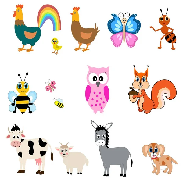 Cute Animals Set Illustration Collection Farm Animals Sea Animals Wild — Stock Photo, Image