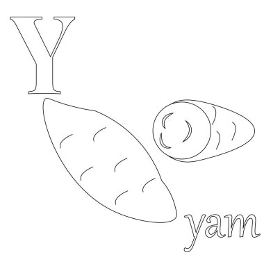 meyve ve sebze alfabesi boyama kitabı illüstrasyonu