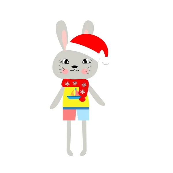 Cute Christmas Animal Santa Hat Cartoon Character Vector Illustration — Stock Photo, Image