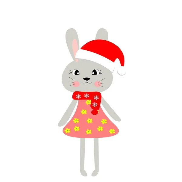 Mignon Noël Animal Dans Santa Chapeau Dessin Animé Illustration Vectorielle — Photo