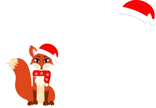 Cute Christmas Animal Santa Hat Cartoon Character Vector Illustration — Stock Photo, Image