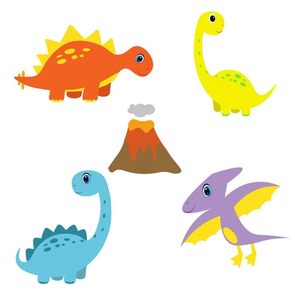 Conjunto Dinosaurios Lindos Dibujos Animados Bebé Dino Ilustración — Foto de Stock