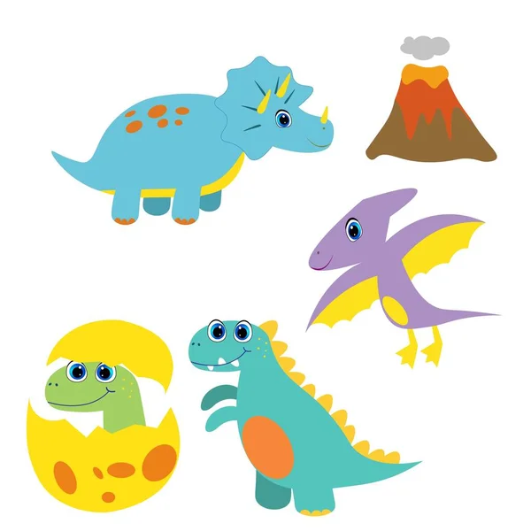 set of cute dinosaurs, cartoon baby dino illustration