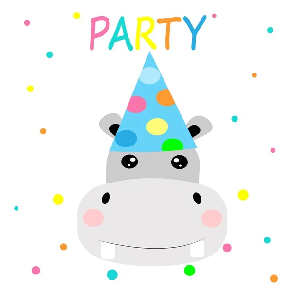 戴着派对帽的可爱动物生日快乐装饰插图 — 图库照片