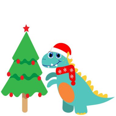 Şirin dinozor ve Noel ağacı çizimi