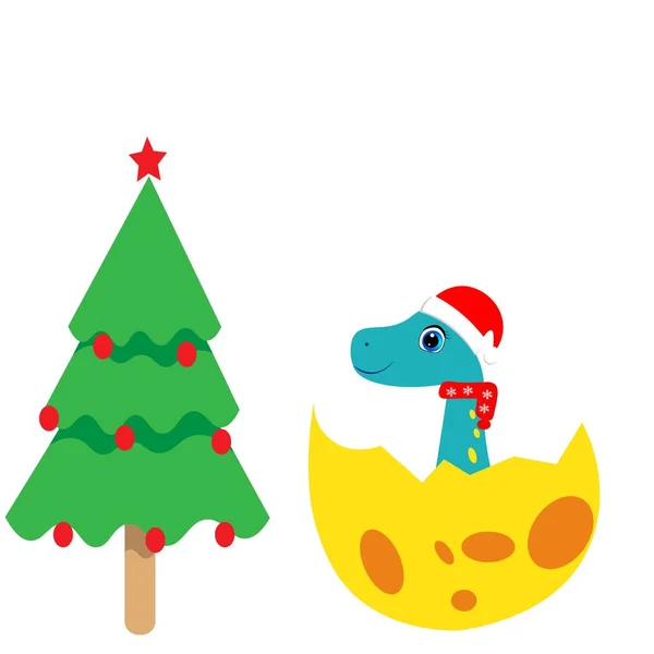Aranyos Dinoszaurusz Karácsonyfa Illusztráció — Stock Fotó