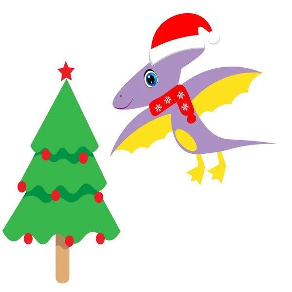 Şirin Dinozor Noel Ağacı Çizimi — Stok fotoğraf