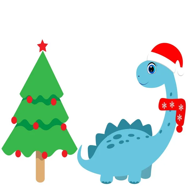 Χαριτωμένο Δεινόσαυρος Και Εικονογράφηση Χριστουγεννιάτικο Δέντρο — Φωτογραφία Αρχείου