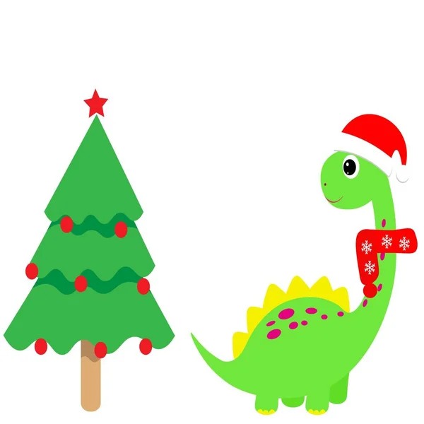 Χαριτωμένο Δεινόσαυρος Και Εικονογράφηση Χριστουγεννιάτικο Δέντρο — Φωτογραφία Αρχείου