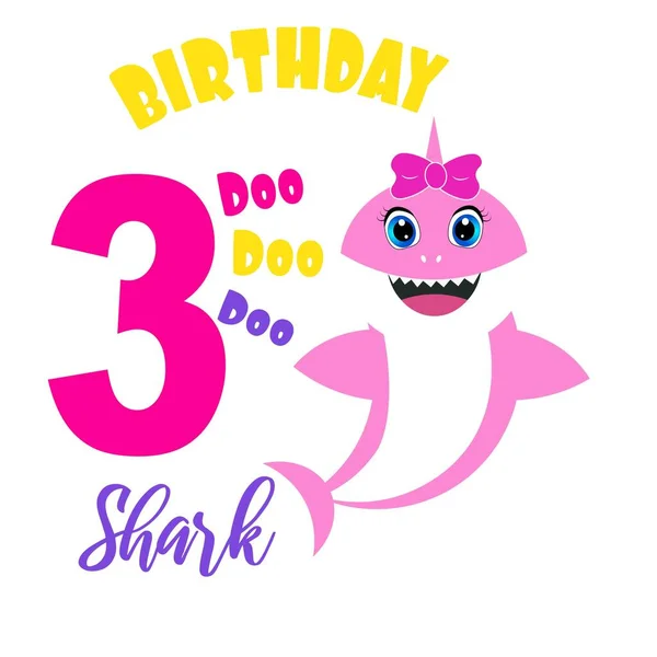 可爱的小鲨鱼生日贺卡插图 — 图库照片