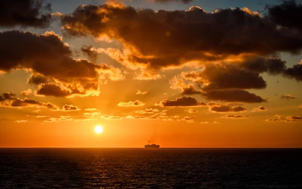 Ocean sunset capture from navigation bridge of crude oil tanker