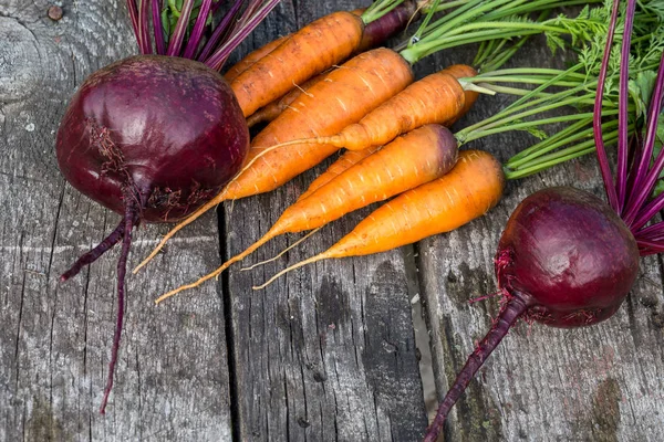 Zanahorias Enteras Recién Cosechadas Remolachas Con Hojas —  Fotos de Stock