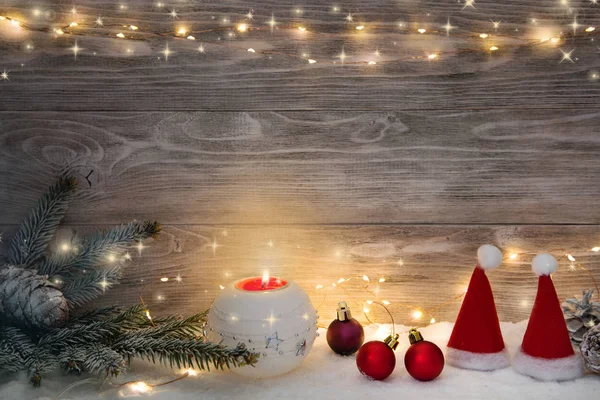 Karácsonyi Üdvözlőlap Koszorúval Karácsonyi Dekorációval Fénymásolási Hely — Stock Fotó