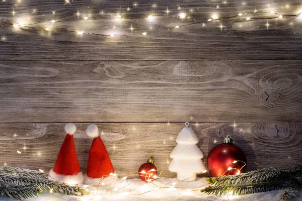Biglietto Natale Con Ghirlanda Decorazioni Natalizie Copia Spazio — Foto Stock