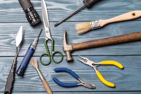 Strumenti Lavoro Tavolo Legno — Foto Stock