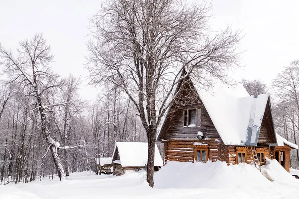 Будинок Зимовому Лісі Горах Уралу — стокове фото