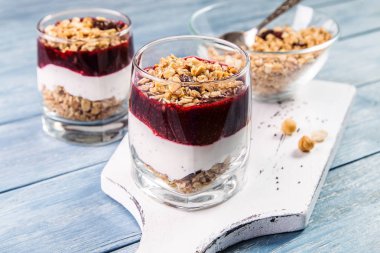 Granola ve yoğurt ile.