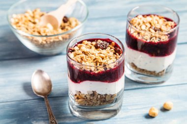 Granola ve yoğurt ile.