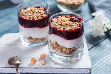 Granola ve yoğurt ile.