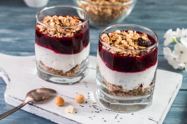 Granola ve yoğurt ile.