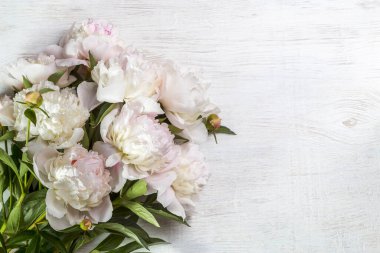 Fotokopi alanı olan beyaz şakayık demeti. Sevgililer Günü hediyesi..
