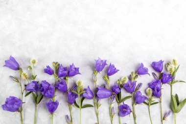 Hafif arka planda bir buket yaz çanı. Boşluğu kopyala.