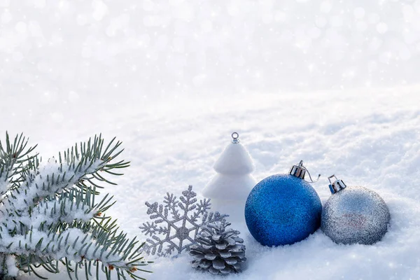 Modré Vánoční Dekorace Sněhu — Stock fotografie