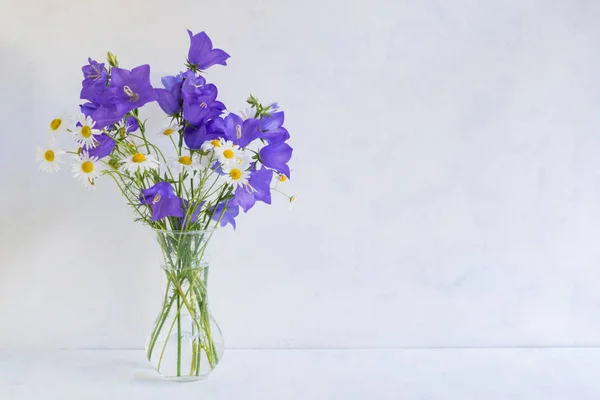 Summer blue flowers in a vase on a light background