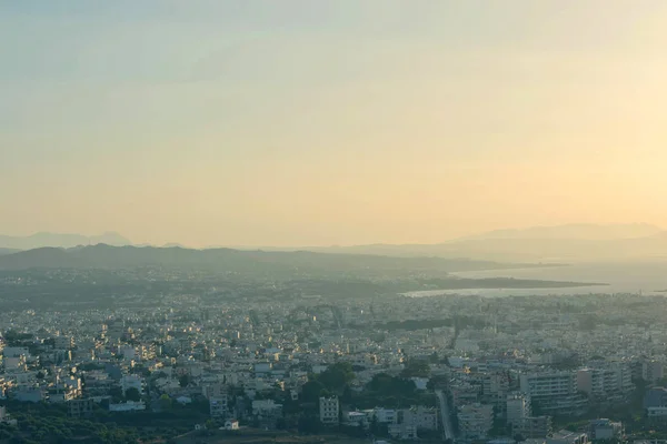 Flygutsikt Över Chania Stad Och Havet Bakgrund Vid Solnedgången Kreta — Stockfoto