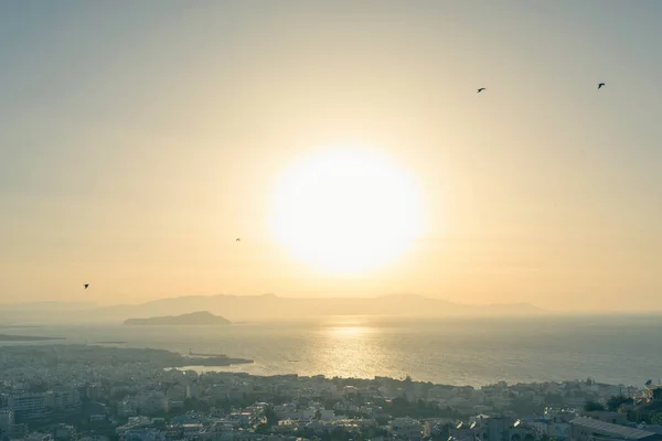 Widok Lotu Ptaka Miasto Chania Tło Morskie Zachodzie Słońca Kreta — Zdjęcie stockowe