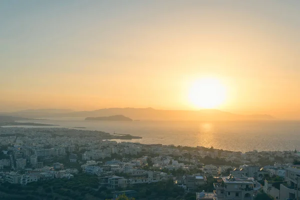 Luchtfoto Van Stad Chania Zee Achtergrond Bij Zonsondergang Kreta Griekenland — Stockfoto