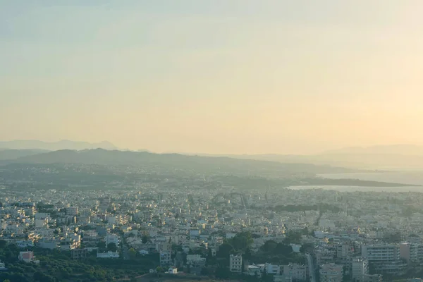 Flygutsikt Över Chania Stad Och Havet Bakgrund Vid Solnedgången Kreta — Stockfoto