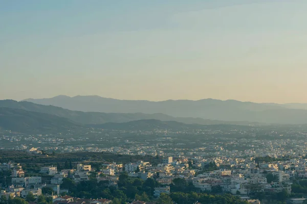 Flygutsikt Över Chania Stad Och Havet Bakgrund Vid Solnedgången Kreta — Stockfoto