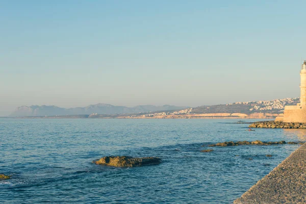 Vista Panorámica Del Antiguo Faro Antiguo Puerto Veneciano Chania Isla — Foto de Stock