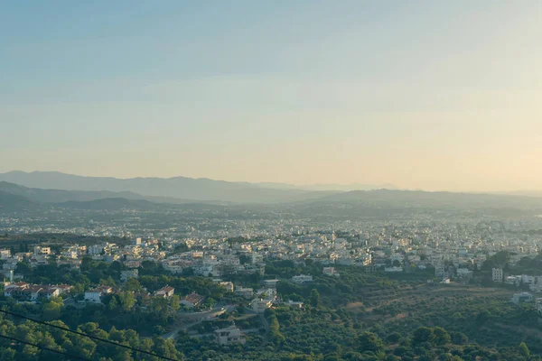 Vista Aerea Sulla Città Chania Sfondo Del Mare Tramonto Isola — Foto Stock