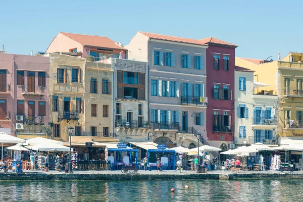 Creta Grecia Diciembre 2018 Paisaje Colorida Calle Mediterránea Antiguo Puerto —  Fotos de Stock