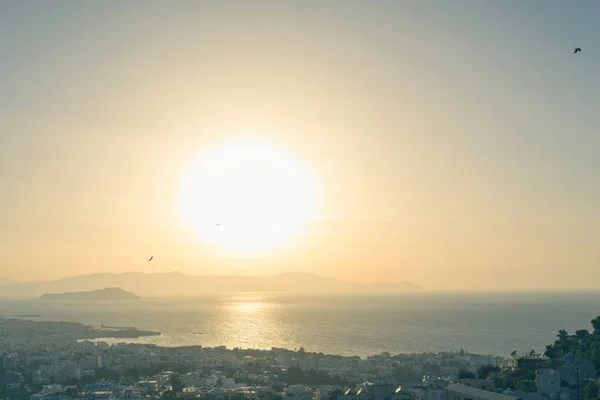 Vue Aérienne Sur Ville Canée Fond Mer Coucher Soleil Crète — Photo