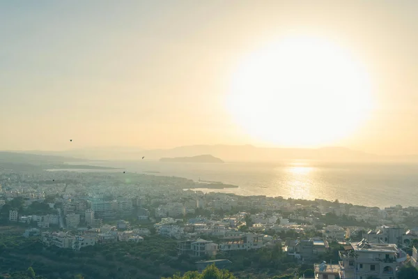 Vista Aerea Sulla Città Chania Sfondo Del Mare Tramonto Isola — Foto Stock