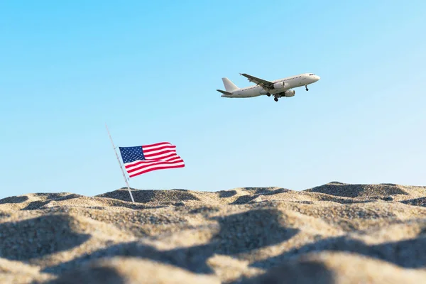 Американський Прапор Піску Проти Блакитного Неба Літака — стокове фото
