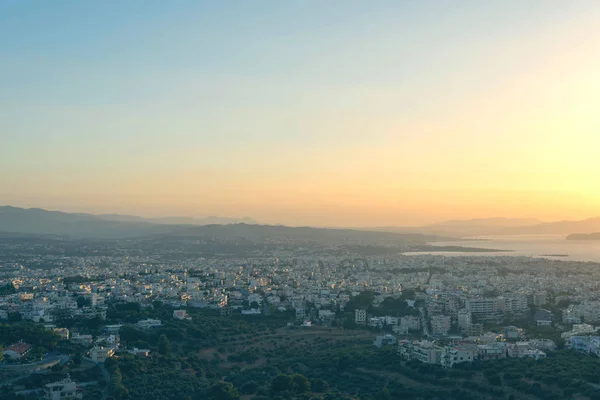 Widok Lotu Ptaka Miasto Chania Tło Morskie Zachodzie Słońca Kreta — Zdjęcie stockowe