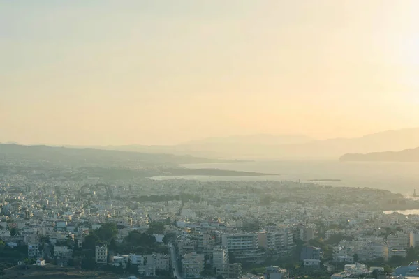 Flygutsikt Över Chania Stad Och Havet Bakgrund Vid Solnedgången Kreta — Stockfoto