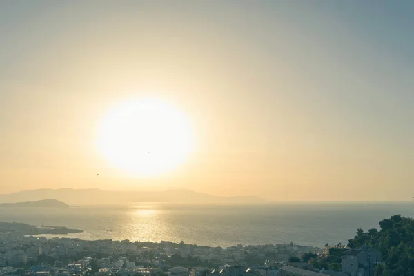 Vue Aérienne Sur Ville Canée Fond Mer Coucher Soleil Crète — Photo