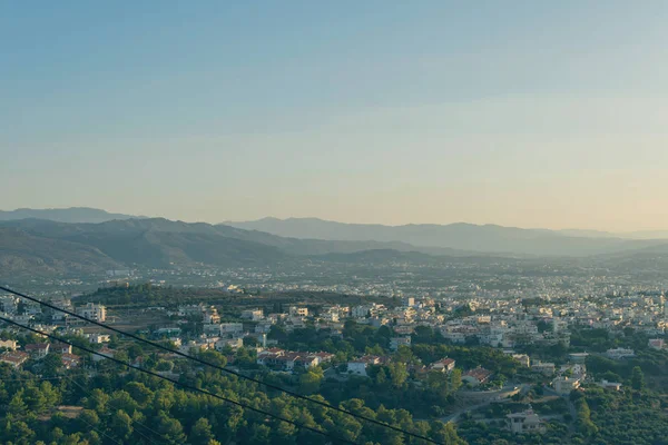 Flygutsikt Över Chania Stad Och Havet Bakgrund Vid Solnedgången Kreta — Stockfoto