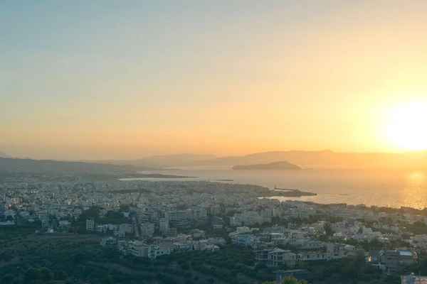 Vista Aerea Sulla Città Chania Sfondo Del Mare Tramonto Isola — Foto Stock