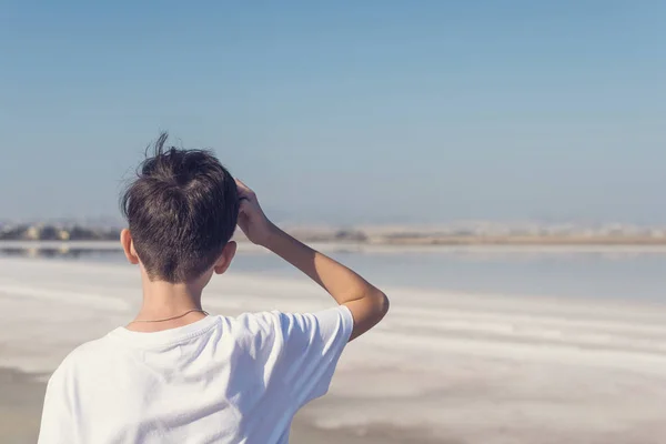 Boy Shorts Shirt Salt Lake Larnaca Cyprus — Stock Photo, Image