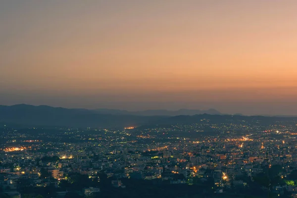 Flygvy Över Chania Stad Och Havs Bakgrund Vid Skymningen Kreta — Stockfoto